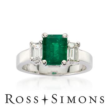 1.50 Carat Emerald Three-Stone Ring With Diamonds In 18kt White Gold