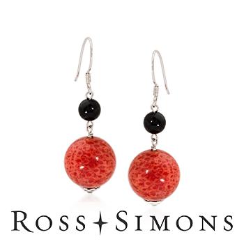 Red Coral and Black Agate Bead Earwire Earrings