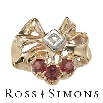 C. 1960 Vintage .45ct t.w. Garnet Bow Ring, Diamond Accent. Size 5.75 vintage garnet ring