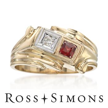 C. 1960 Vintage .20ct Garnet Twin Square Top Ring, Diamond Accent. Size 8.25
