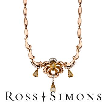 C. 1940. Vintage 7.00ct t.w. Citrine, 1.00ct t.w. Diamond Retro Necklace In 18kt Rose, Yellow Gold. 18
