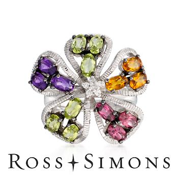 3.00 ct.t.w. Multi-Gem Flower Ring, Diamond Accent In Silver