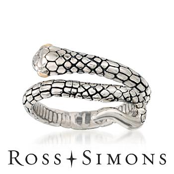 Sterling Silver and 18kt Yellow Gold Snake Ring