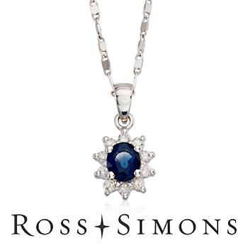 .45ct Sapphire, .10ct t.w. Diamond Pendant Necklace In Gold. 18" sapphire necklace