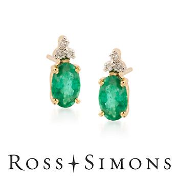 1.10ct t.w. Emerald Earrings, Diamond Accents in 14kt Yellow Gold