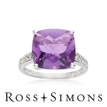 6.15 Carat Amethyst Ring With Diamond Accents In 14kt White Gold ross simons amethyst rings