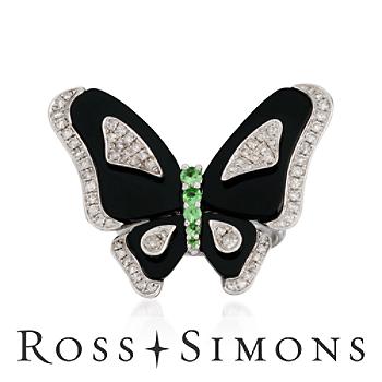 .50ct t.w. Diamond Butterfly Ring, Green Garnet In 18kt White Gold green garnet ring
