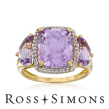 5.50 ct. t.w. Amethyst and Diamond Ring In 14kt Yellow Gold. Size 8 ross simons amethyst rings