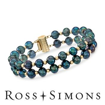 6.5-7mm Black Cultured Pearl Bracelet In 14kt Yellow Gold. 7"