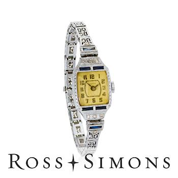 C. 1940 Vintage Women's .40ct t.w. Faux Sapphire, .16ct t.w. Diamond Watch. Size 6.25