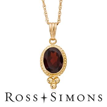 1.40 Carat Garnet PENDANT WITH CHAIN in 14kt Yellow Gold. 18"