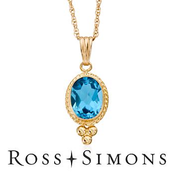 1.60 Carat Blue Topaz Pendant With Chain In 14kt Yellow Gold. 18