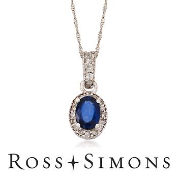 1.00ct Sapphire, .25ct t.w. Diamond Necklace In Gold. 16" sapphire necklace
