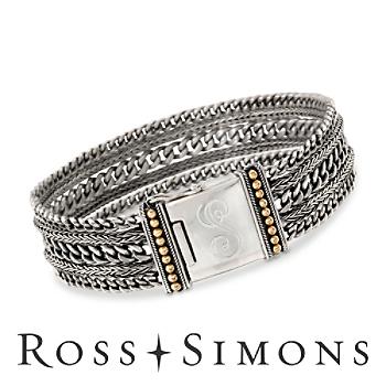 Balinese Multi-Chain Monogram Bracelet In Silver, 18kt Yellow Gold