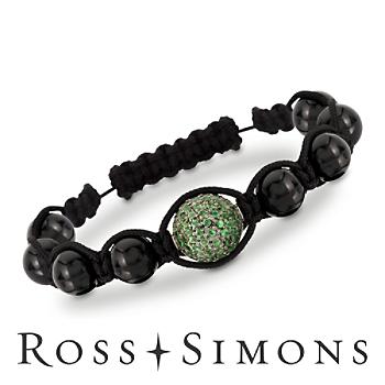 Macrame 3.75ct t.w. Tsavorite, Black Onyx Bead Bracelet. Adjustable