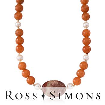 9-10mm Cultured Pearl Aventurine, Jasper Gold Necklace. 18