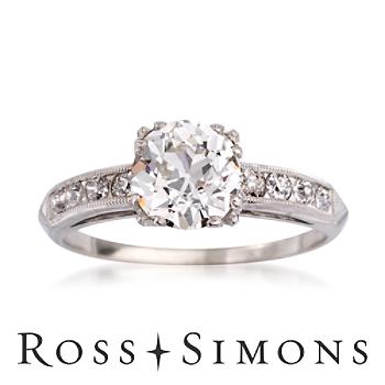 C.1950 Vintage 2.45ct t.w. Certified Diamond Engagement Ring. Size 8.75 Vintage Diamond Engagement Rings