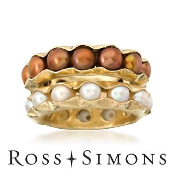 Set of Two 4mm Cultured Pearl Eternity Bands In Gold. Size 5