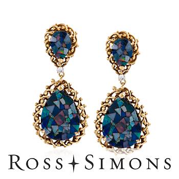 C.1960 Vintage Opal, .25ct t.w. Diamond Earrings In 18kt Yellow Gold vintage opal earrings