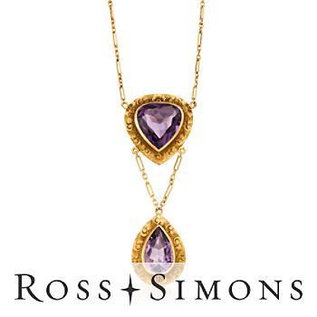 C. 1950 Vintage 10.50ct t.w. Amethyst Necklace In Gold. 16" vintage amethyst necklace