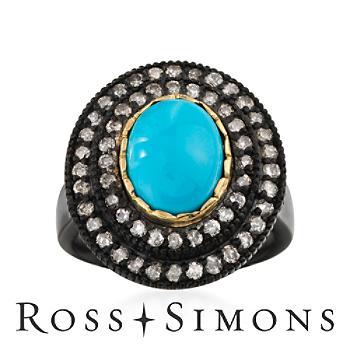 Turquoise and .80 ct. t.w. Diamond Ring In Two-Tone. Size 6