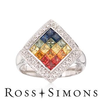 1.15ct t.w. Multicolored Sapphire Ring, Diamonds In 14kt White Gold
