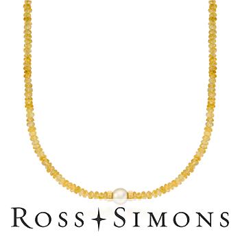 8.5-9mm Cultured Pearl and 70.00 ct. t.w. Citrine Necklace In 14kt Yellow Gold. 17"