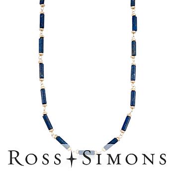 Lapis Cylinder Necklace, 14kt Yellow Gold Beads In Vermeil. 16