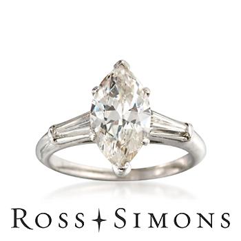 C.1980 Vintage 2.48ct t.w. Diamond Engagement Ring In Platinum. Size 6 Vintage Diamond Engagement Rings