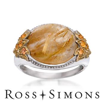Oval Rutilated Quartz, .25ct t.w. Orange Sapphire Ring. Size 7