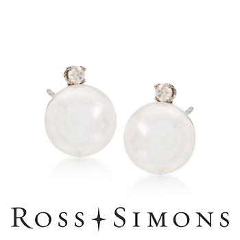 .10ct t.w. Diamond, 9-9.5mm South Sea Pearl Stud Earrings In Gold