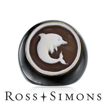 Italian Black Onyx Dolphin Cameo Ring In 18kt Yellow Gold