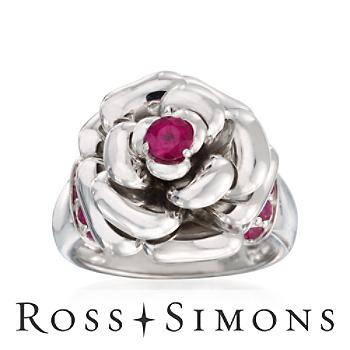 .75 ct. t.w. Ruby Flower Ring In Sterling Silver. Size 9