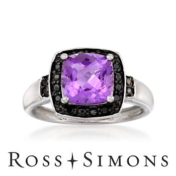 1.60 Carat Square Amethyst Ring With Black Diamonds In 14kt White Gold ross simons amethyst rings