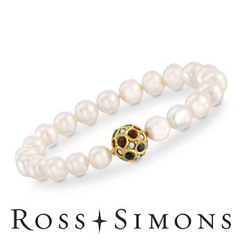 Navratna Bead, 7-8mm Cultured Pearl Bracelet. Adjustable Size
