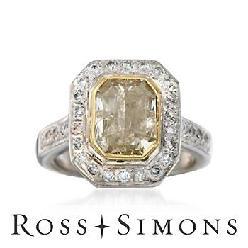 C.2000 Vintage 2.00ct Yellow Diamond, .50ct t.w. Diamond Engagement Ring. Size 4 yellow diamond engagement rings