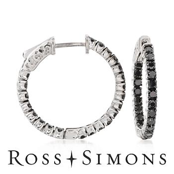 1.50ct t.w. Black Diamond In-And-Out Hoop Earrings In Silver black diamond hoop earrings