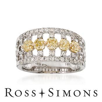 1.65 ct. t.w. Yellow and White Diamond Wedding Ring in 18kt Two-Tone Gold. Size 7"