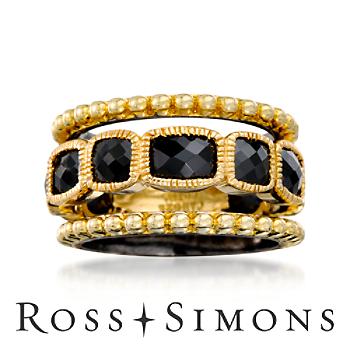 Set of 3 Black 3.75 ct. t.w. CZ Stacking Rings In Vermeil