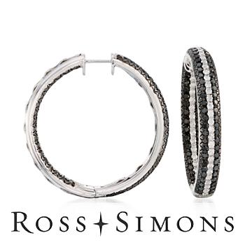 4.30ct t.w. Black, White Diamond In-And-Out Hoop Earrings In Gold black diamond hoop earrings
