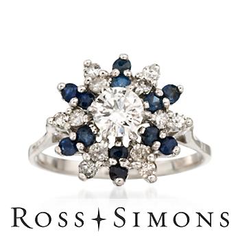 C.1970 Vintage .60ct t.w. Sapphire, .85ct t.w. Diamond Ring. Size 7