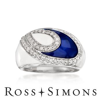 Enamel and .45 ct. t.w. Diamond Ring In Sterling Silver. Size 8