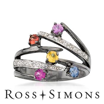 .90ct t.w. Multicolored Sapphire Bypass Ring, Diamonds, Black Rhodium