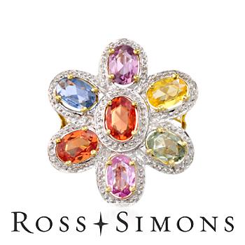 3.60ct t.w. Multicolored Sapphire Flower Ring, Diamonds. Size 8