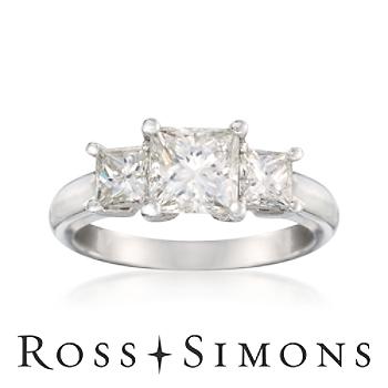 ""1.30 Carat Certified Diamond Engagement Ring With .77 ct. t.w. Side Diamonds In Platinum. Size 7""