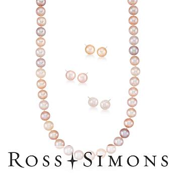 8-9mm Cultured Pearl Necklace, Set of Three Pairs of Pearl Stud Earrings. 18