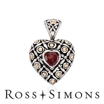 Balinese 1.30 Carat Garnet Heart Pendant In Sterling Silver and 18kt Yellow Gold"