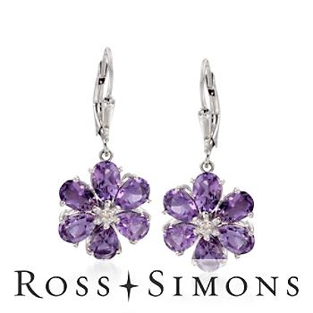 3.25ct t.w. Amethyst, Diamond Accent Flower Earrings In Sterlign Silver
