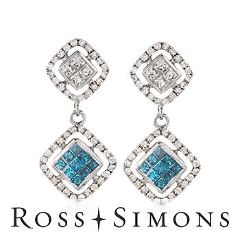 .30 ct. t.w. Blue and .70 ct. t.w. White Diamond Earrings in 14kt White Gold"