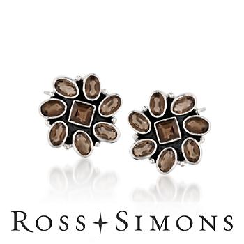 7.20 ct. t.w. Smoky Quartz Floral Earrings in Sterling Silver with Black Rhodium"